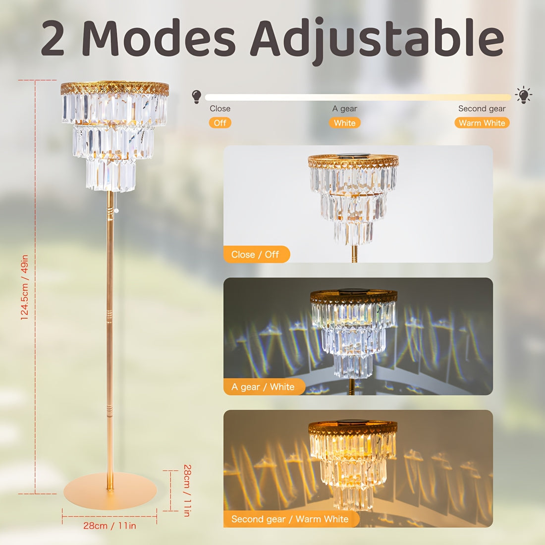 solar outdoor floor lamp 4ft crystal waterproof