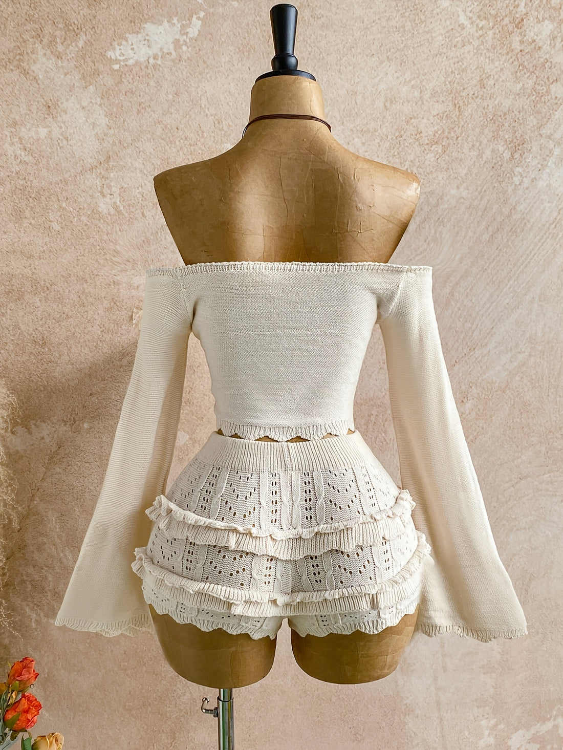 two piece womens fashionable shoulder tie front sweater