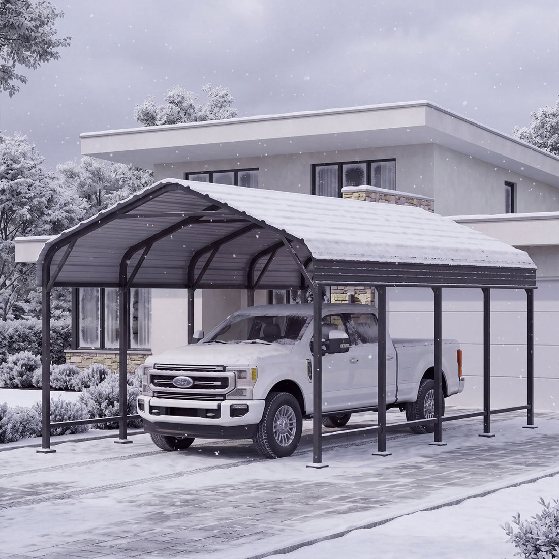 12 Ft. W X 20 Ft. D Heavy Duty Carport With Galvanized Steel Roof