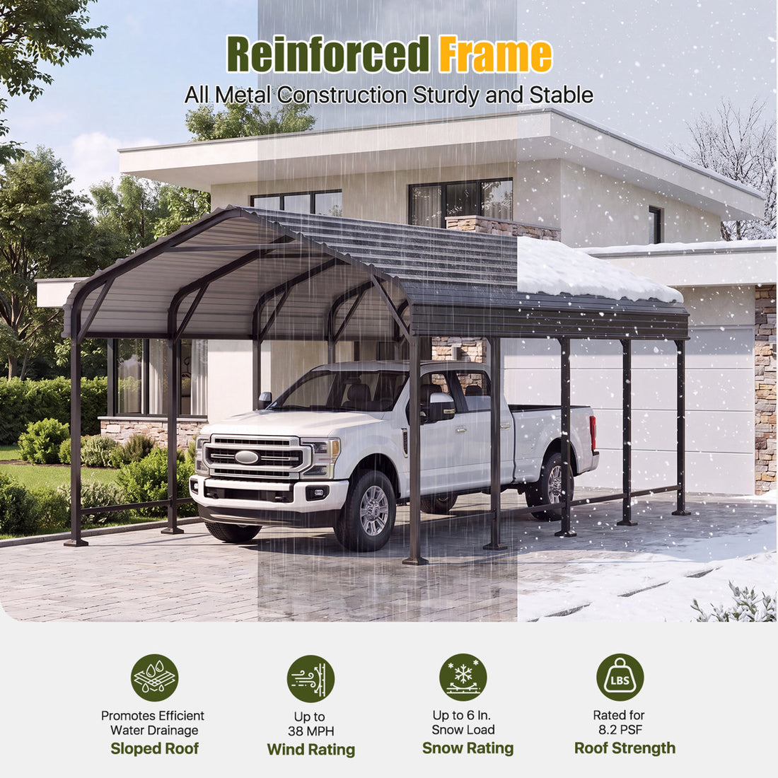 12 Ft. W X 20 Ft. D Heavy Duty Carport With Galvanized Steel Roof