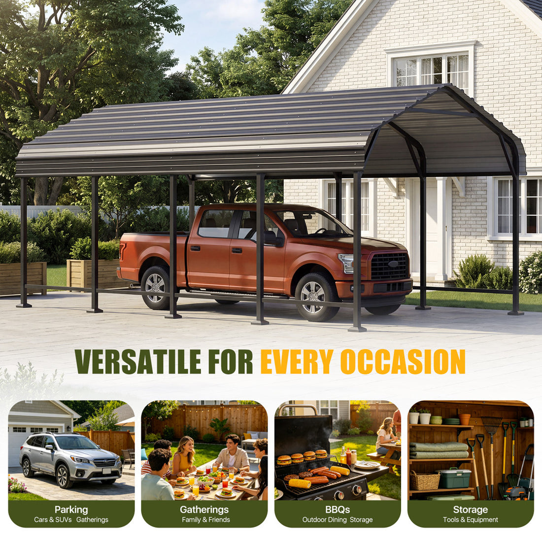 12 Ft. W X 20 Ft. D Heavy Duty Carport With Galvanized Steel Roof