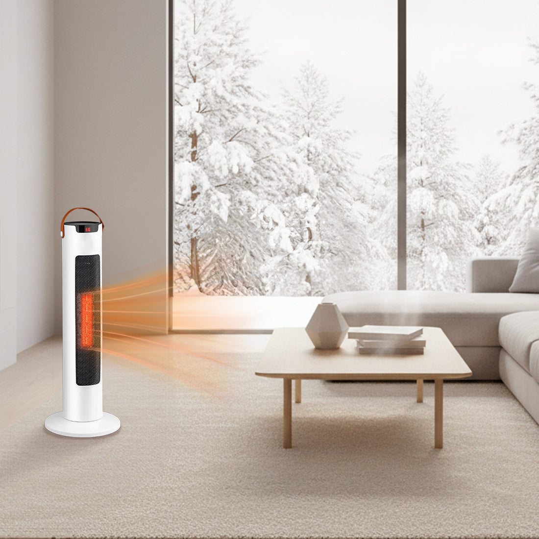 1500W24in. Quiet Tower Space Heater with PTC Ceramic Heating, Remote Control & App,Digital Display, 12H Timer, Tip-Over Protection with Carry Handle