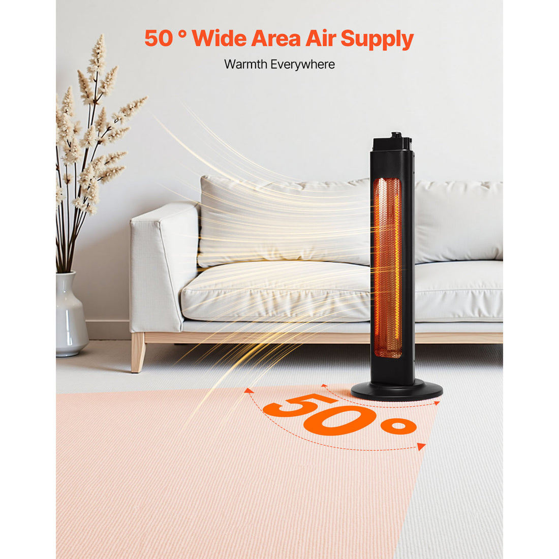 1500W Infrared Heater Electric Space Heater Remote Control 3 Speeds Tower