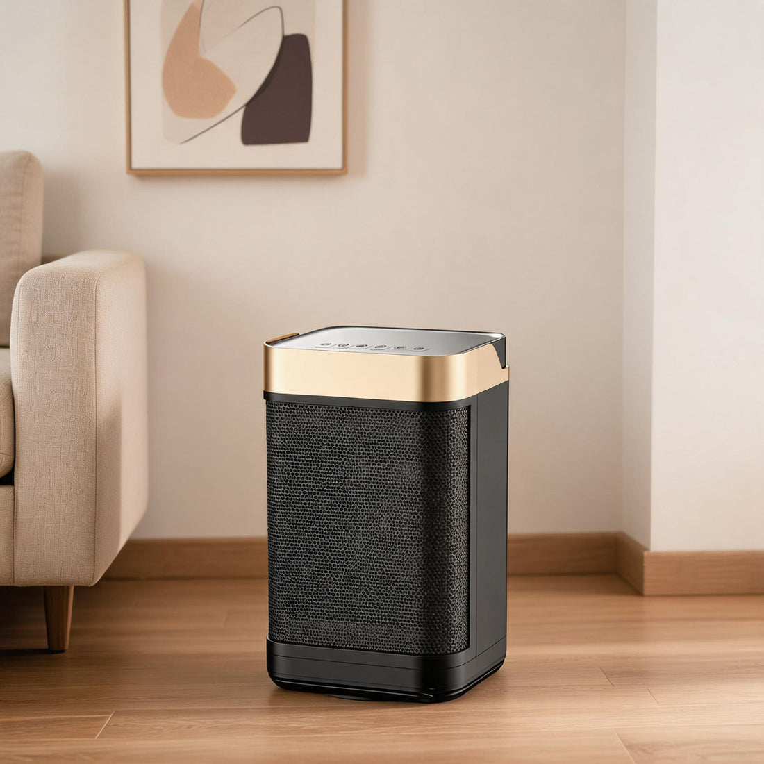 1500W Portable Space Heater Remote & Thermostat, Digital Display, 12H Timer, PTC Ceramic Fan, Gold
