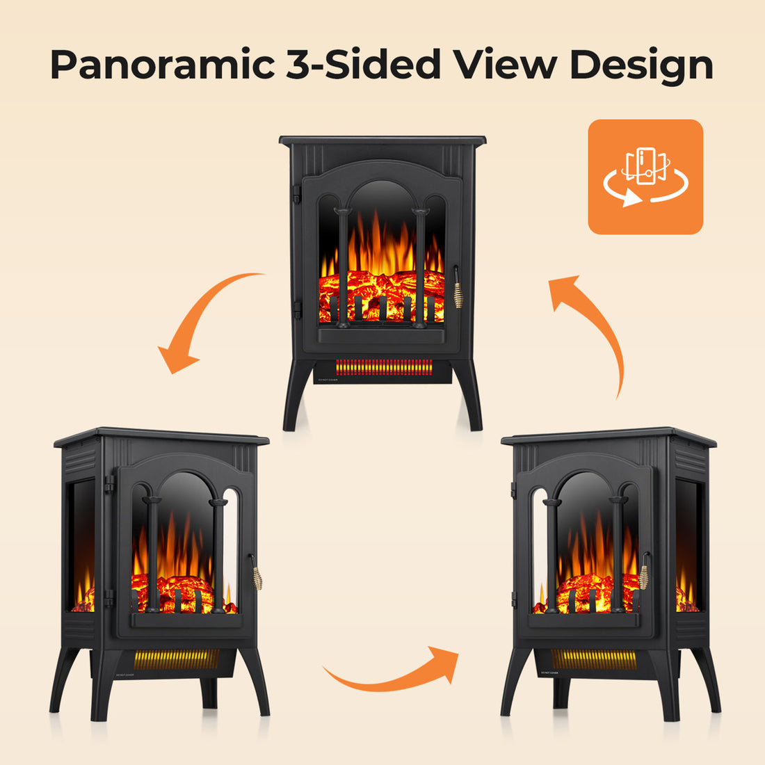 16 Electric Fireplace Stove Heater - 1500W Infrared, 2 Heat Modes, Thermostat & Overheat Protection