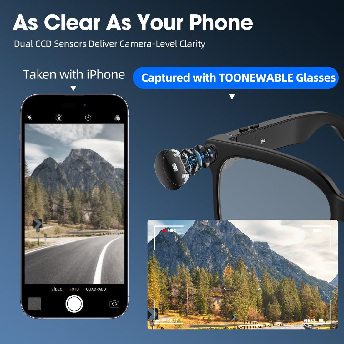 smart 8mp hd video recording glasses audio