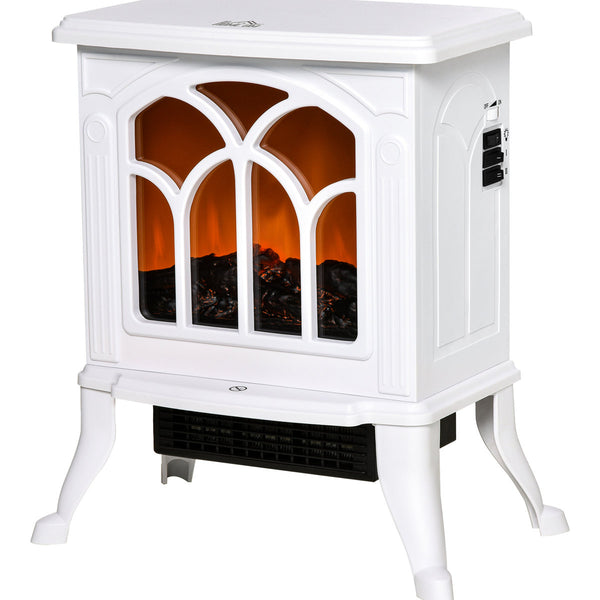 17 Electric Fireplace Stove, White, 750W/1500W, Realistic Logs And Flames, Overheat Protected Stove Heating Heater, Log & Flame Effect,