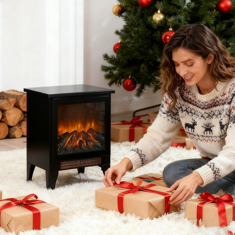 17 Freestanding Electric Fireplace Heater With Realistic 3D Flames, Portable Stove For Indoor Home Use