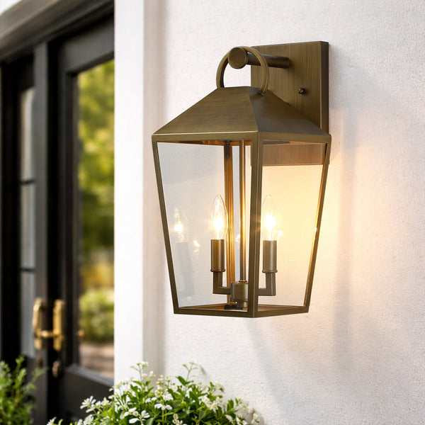 17 In. 2-light Brushed Brass Outdoor Wall Lantern Light