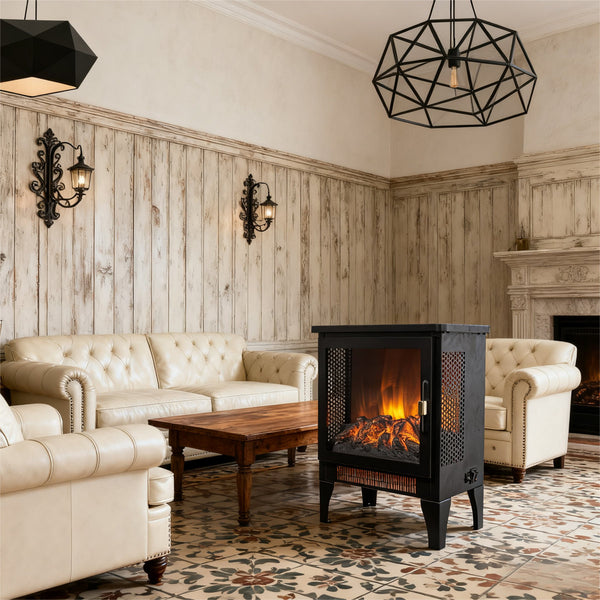 17 Inch Freestanding Electric Fireplace Stove Heater With 3D Flame Effect,Black