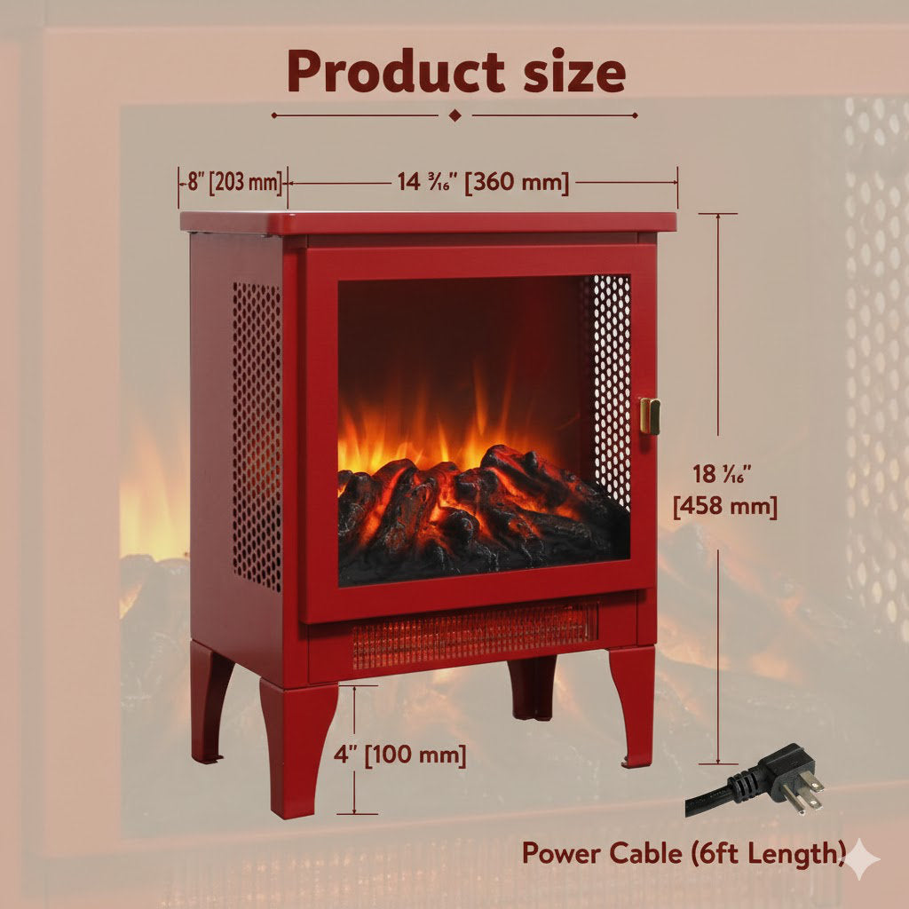 17 Inch Freestanding Electric Fireplace Stove Heater With 3D Flame Effect,Classic Red