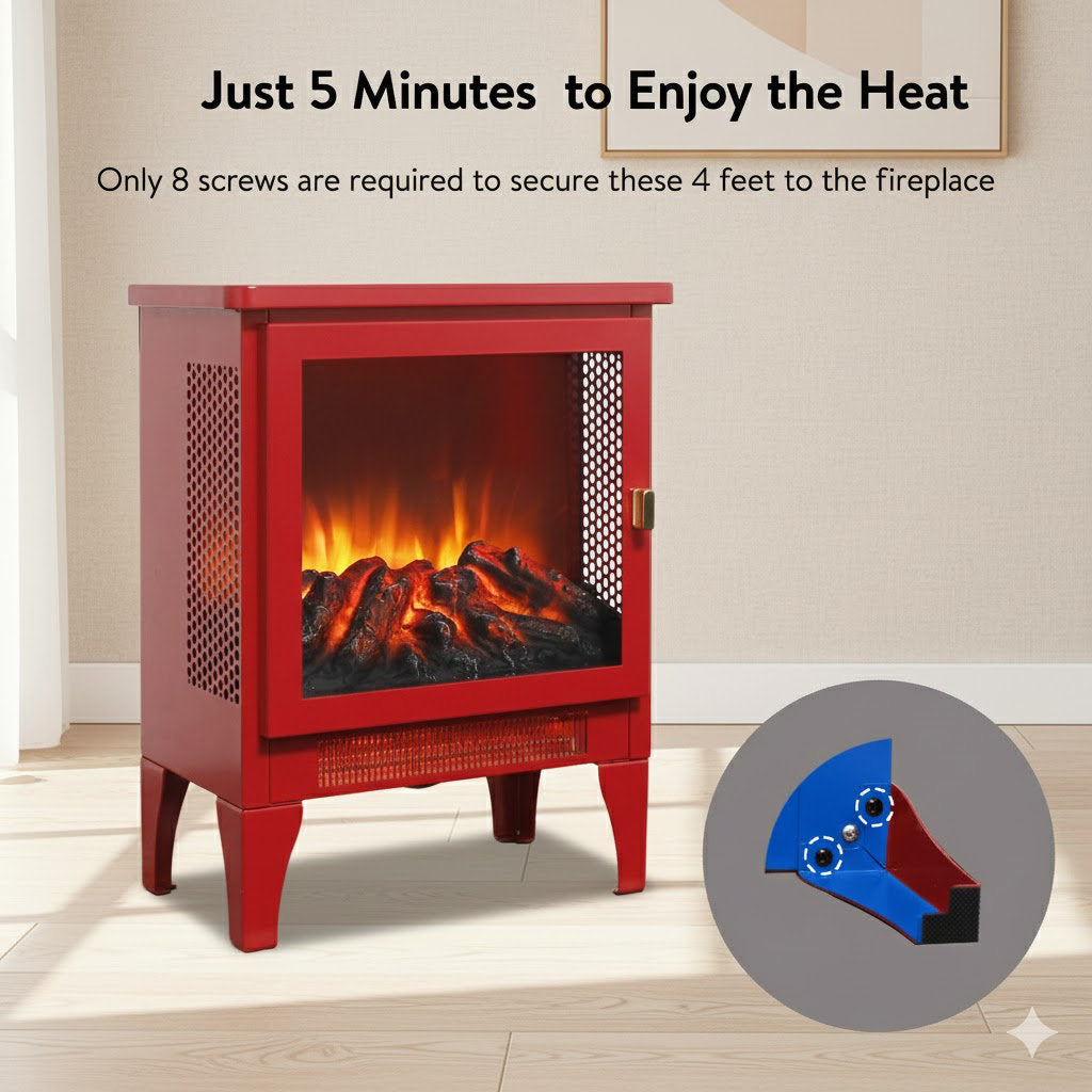 17 Inch Freestanding Electric Fireplace Stove Heater With 3D Flame Effect,Classic Red