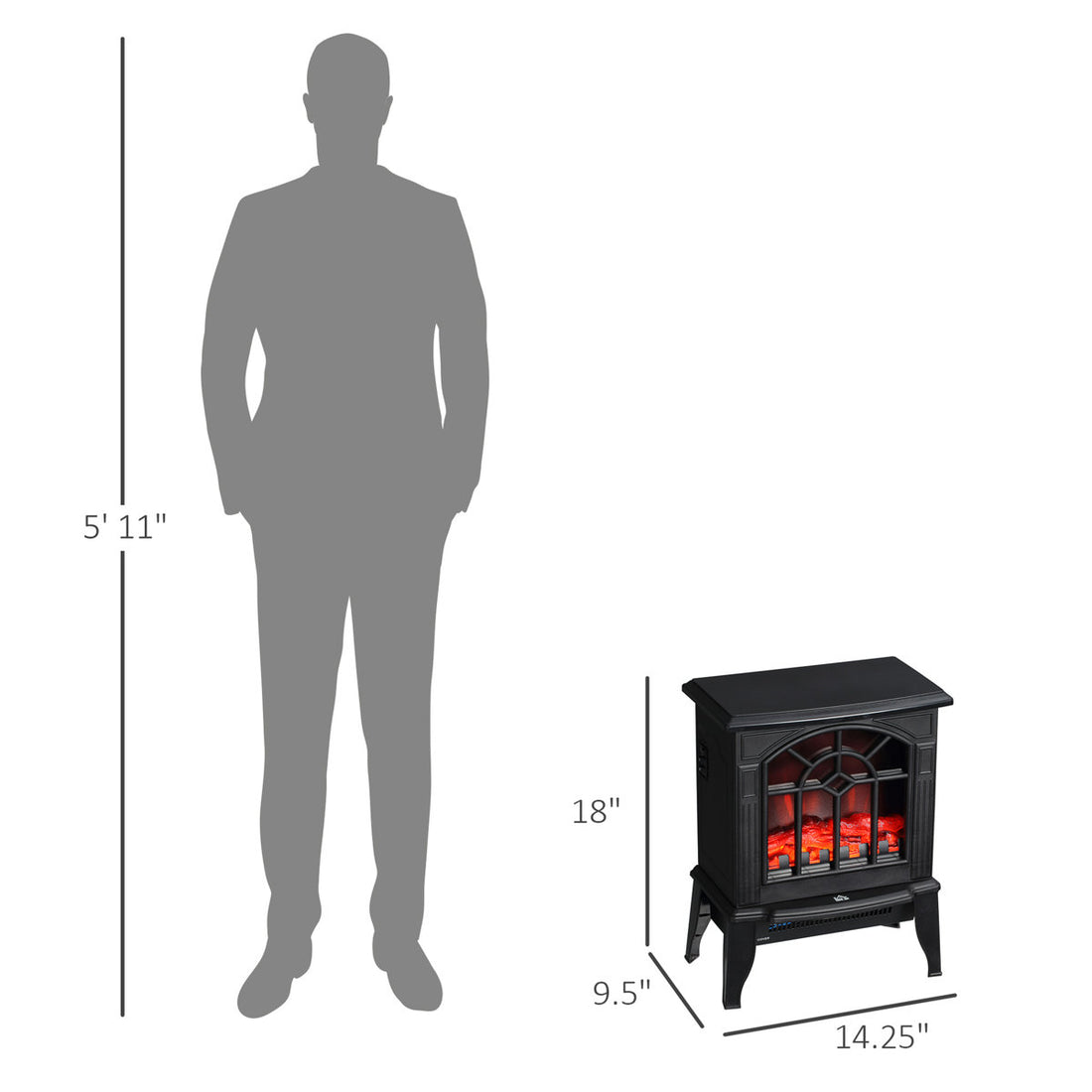18 Electric Heater Fireplace, Realistic Flame Futurist, 750W/1500W Alterable, Portable, Overheat Protected, Black Comfort Enhancer Fireplace Stove 18, , Switchable, Heat Supplier
