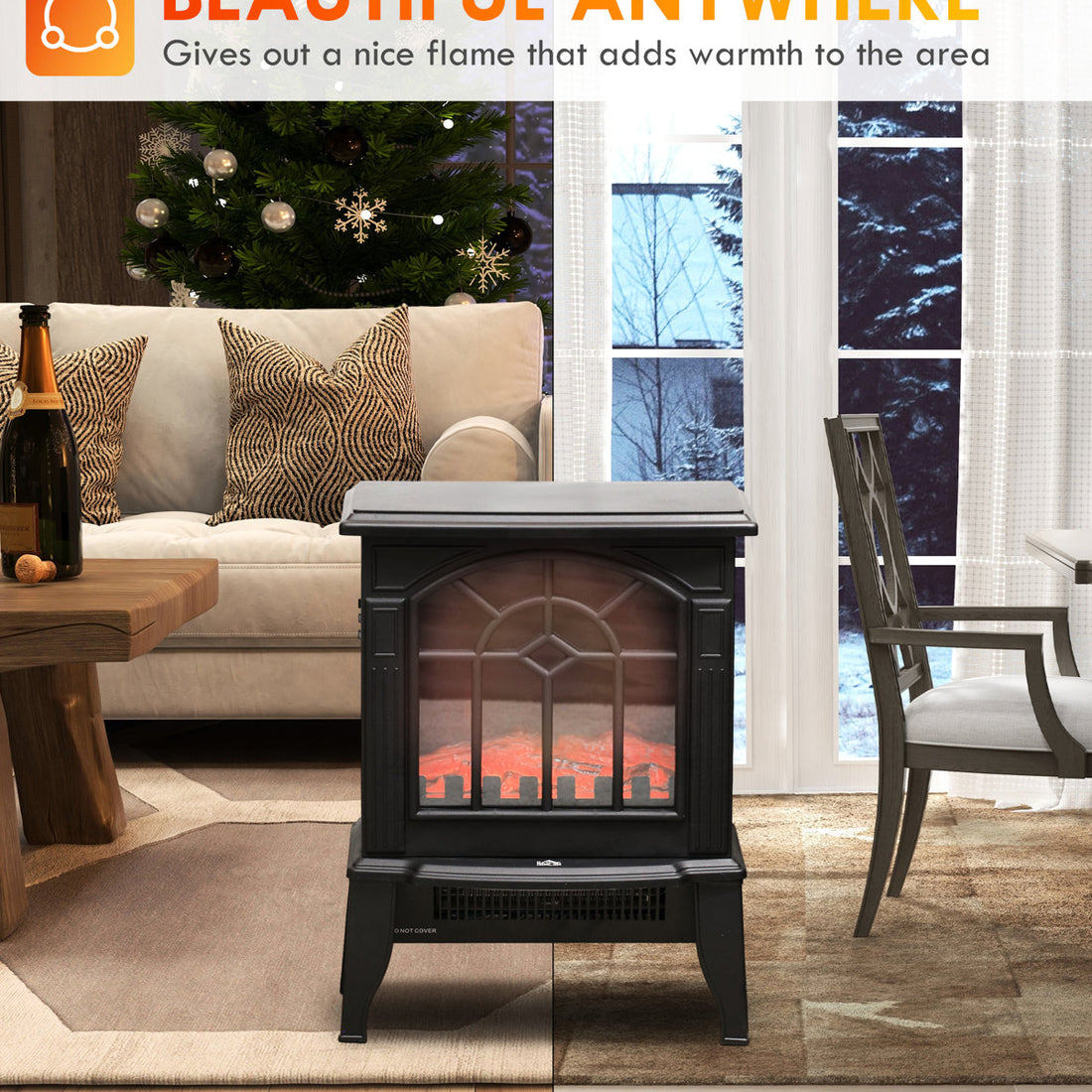 18 Electric Heater Fireplace, Realistic Flame Futurist, 750W/1500W Alterable, Portable, Overheat Protected, Black Comfort Enhancer Fireplace Stove 18, , Switchable, Heat Supplier