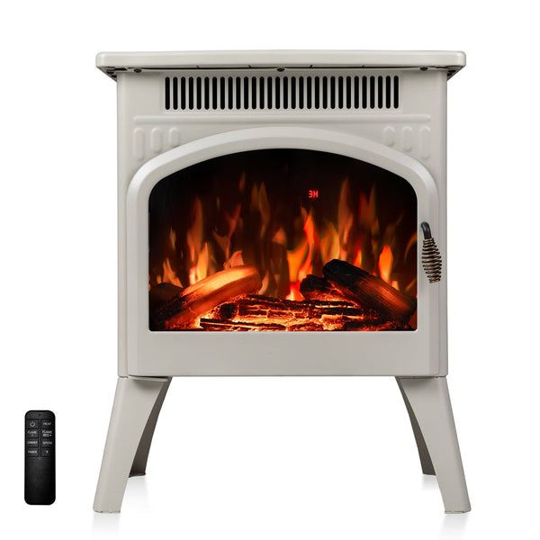 17 Electric Fireplace Heater With Remote ¨C Cathedral Design, Customizable Flame & Log Colors, Adjustable Brightness/heat, Overheat Protection (beige)