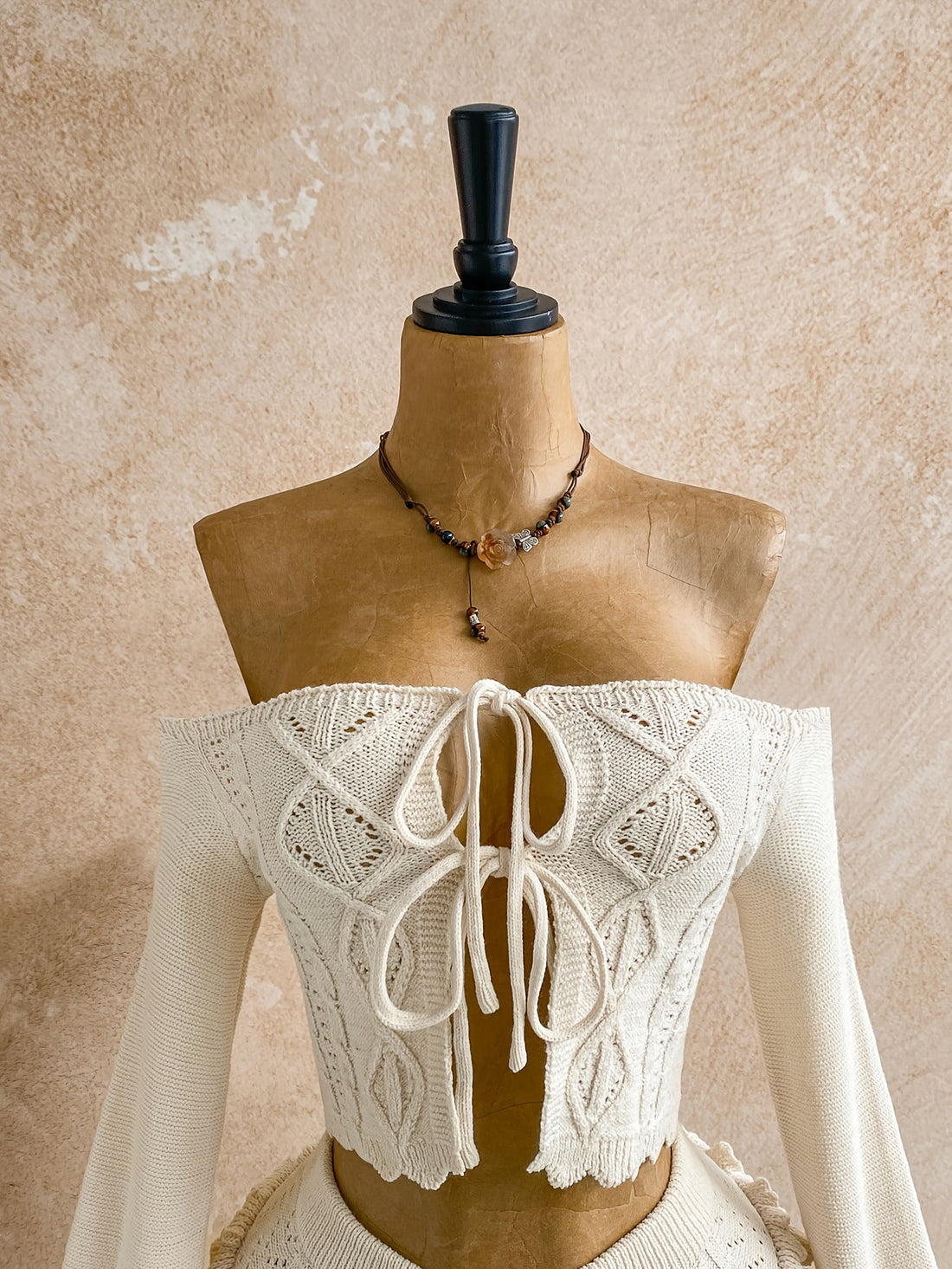 two piece womens fashionable shoulder tie front sweater