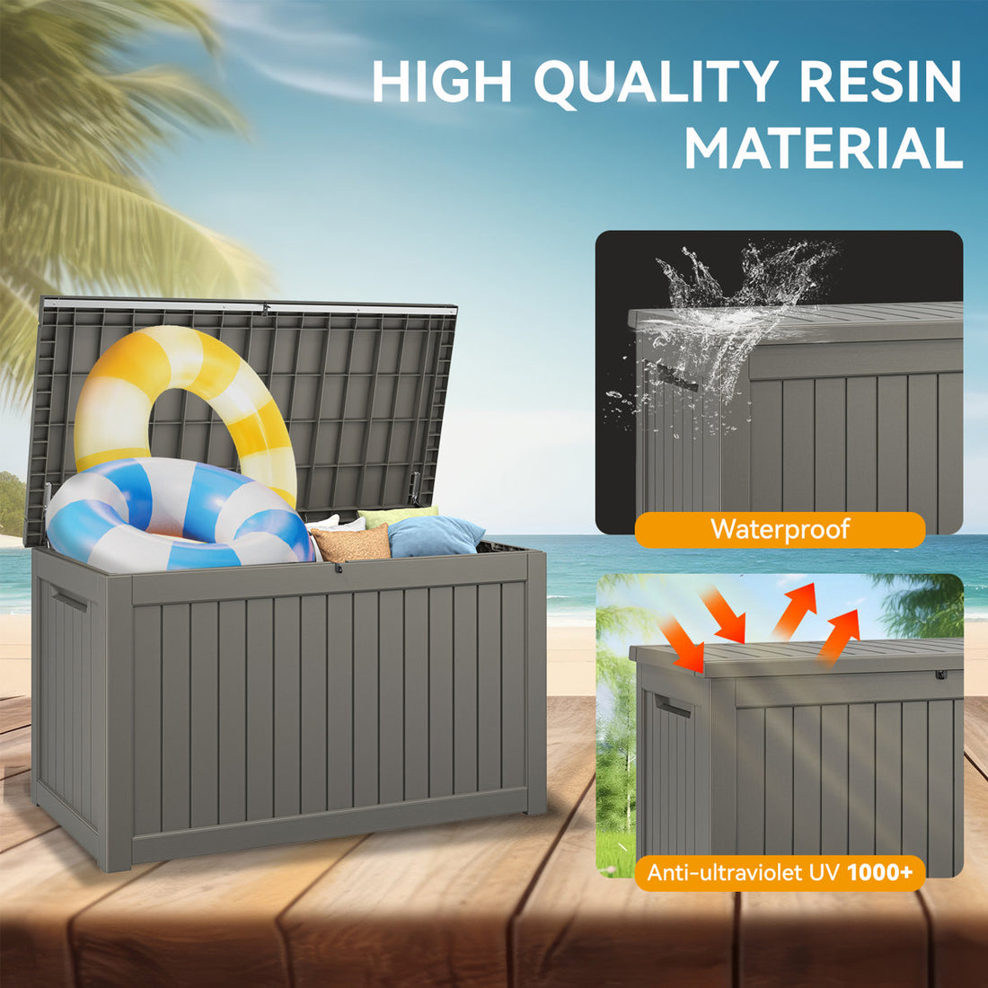 260 Gallon Outdoor Storage Box Waterproof with Lockable Lid