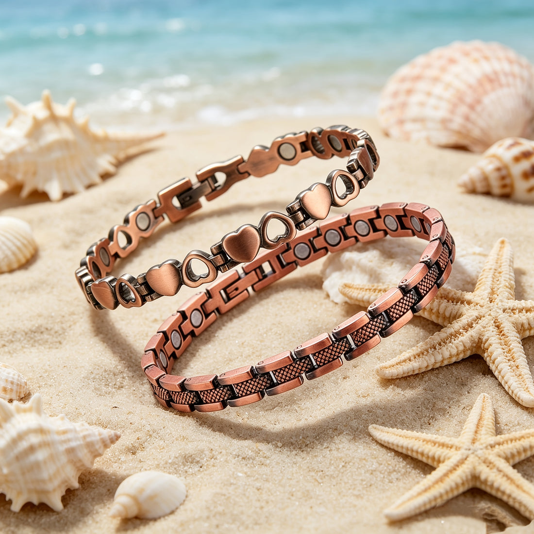 2pcs set womens copper magnetic anklets a free size