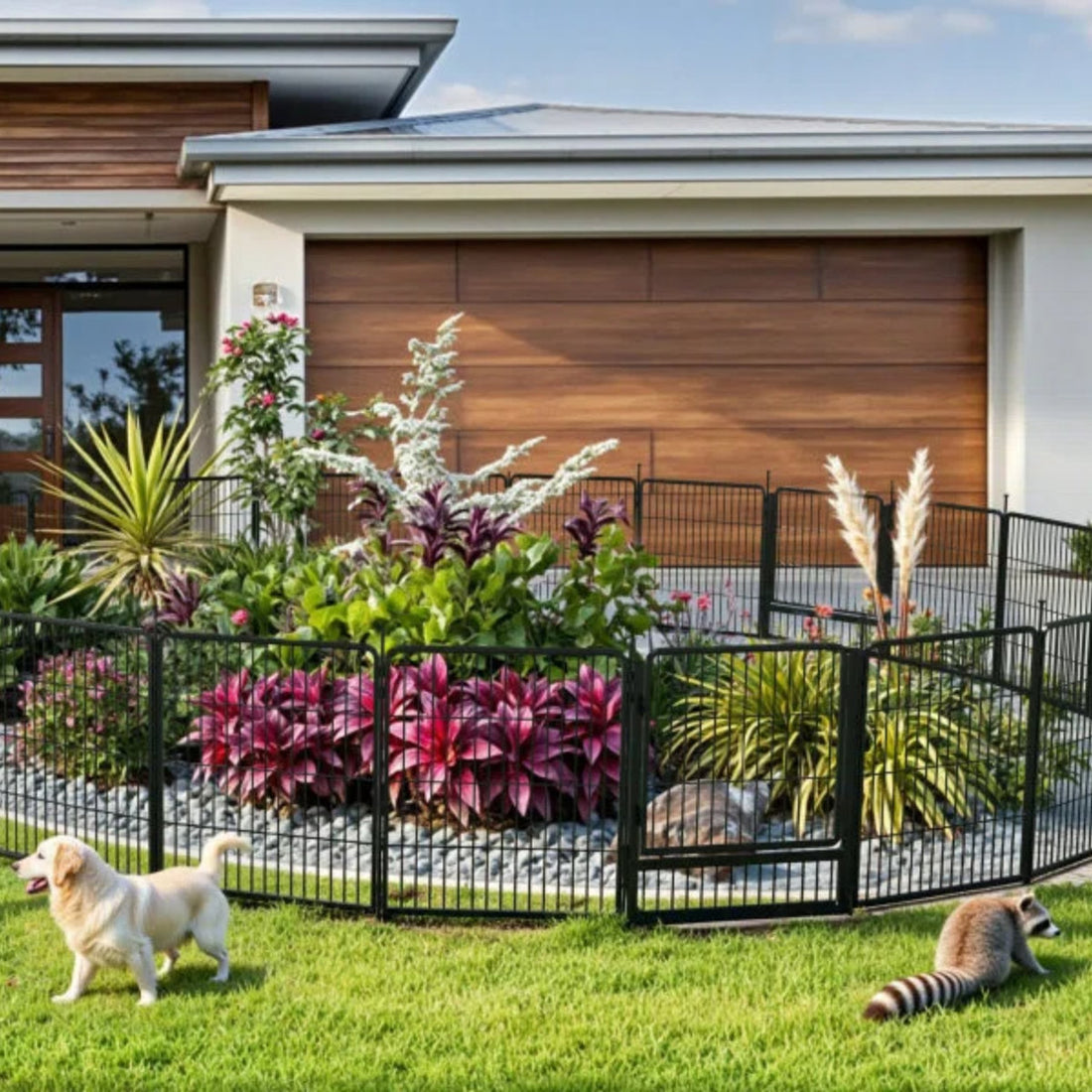 (8 Fence Panels) No Dig Easy Install Metal Fence, Decorative Fence Ideal For Garden Fencing For Dogs, Temporary Fence Or Garden Fence Animal Barrier