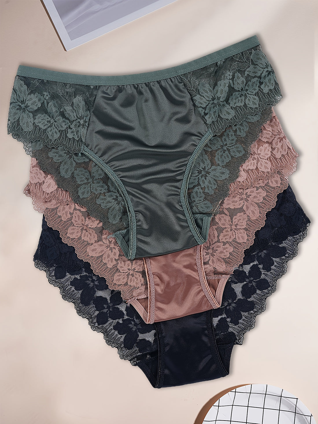 3pcs solid color fabric floral contrast lace
