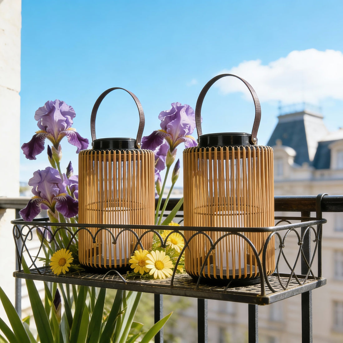 2pcs Solar Powered Woven Lantern - 9.64 Black & Amber, Pp+pe Garden Light, Auto On/off, Weatherproof
