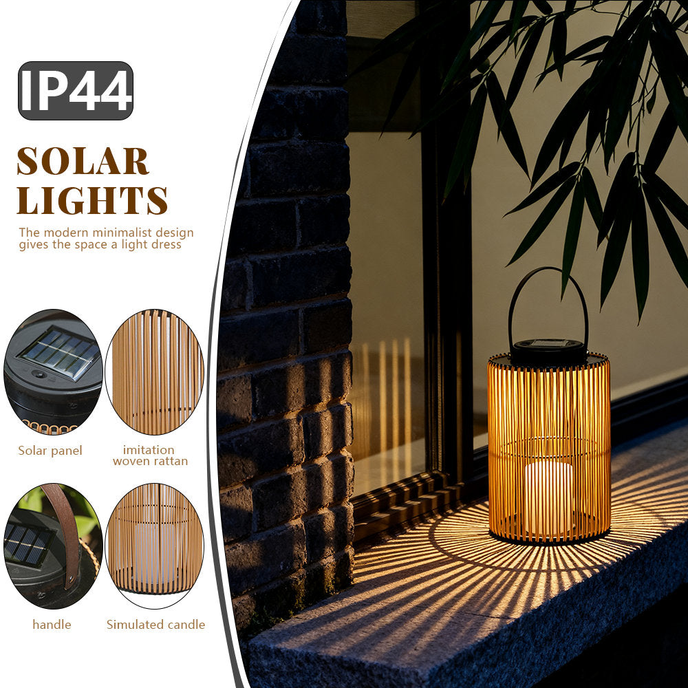 2pcs Solar Powered Woven Lantern - 9.64 Black & Amber, Pp+pe Garden Light, Auto On/off, Weatherproof