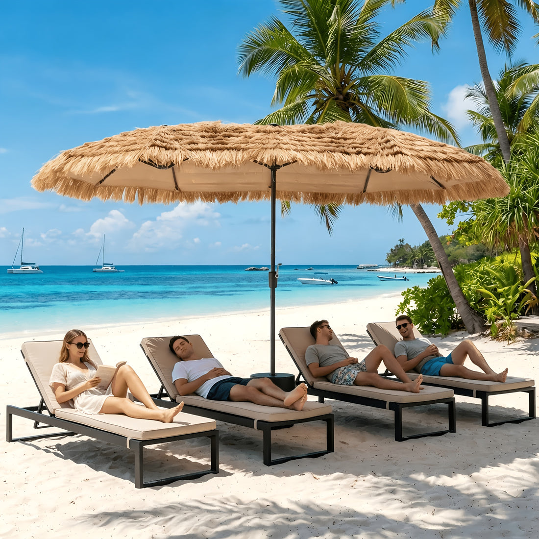 13ft triple head thatch patio umbrella