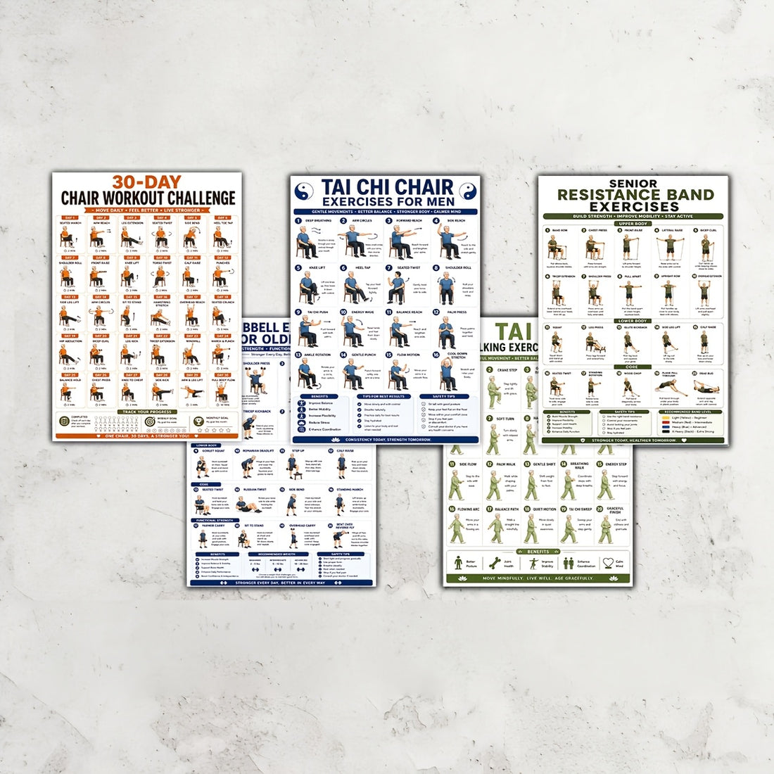5 workout posters 8x10 exercises tai