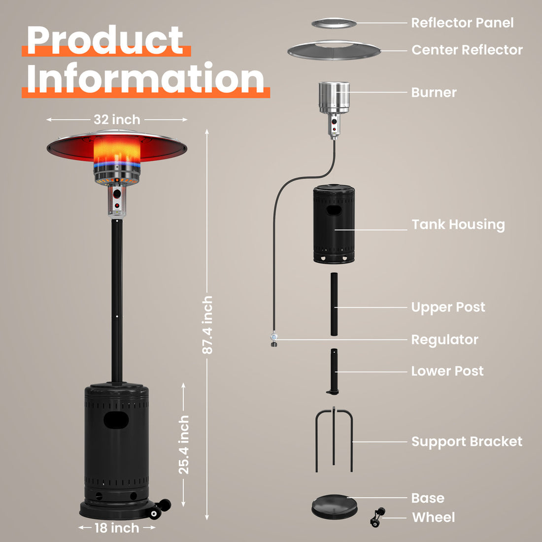48000 BTU Propane Standing Patio Heater
