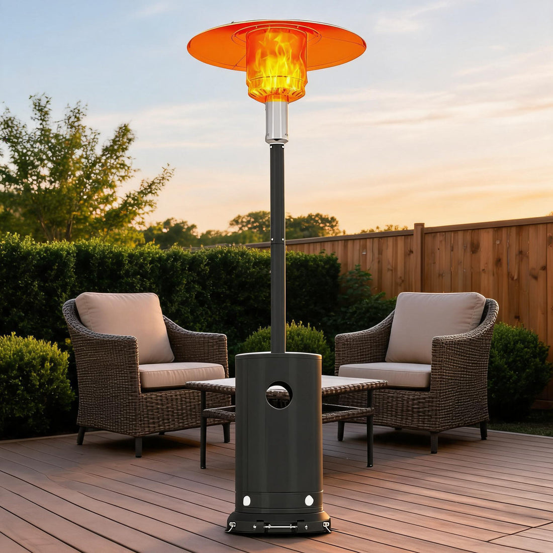 48,000 BTU Propane Patio Heater, Outdoor Gas Heater Liftable Table, Stepless Temp Control & Safety, Gray