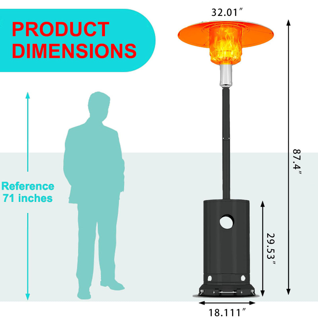 48,000 BTU Propane Patio Heater, Outdoor Gas Heater Liftable Table, Stepless Temp Control & Safety, Gray