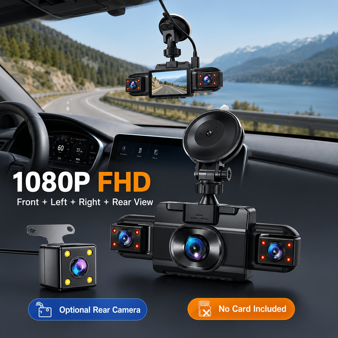 multi angle dash cam four lenses front rear 1080p