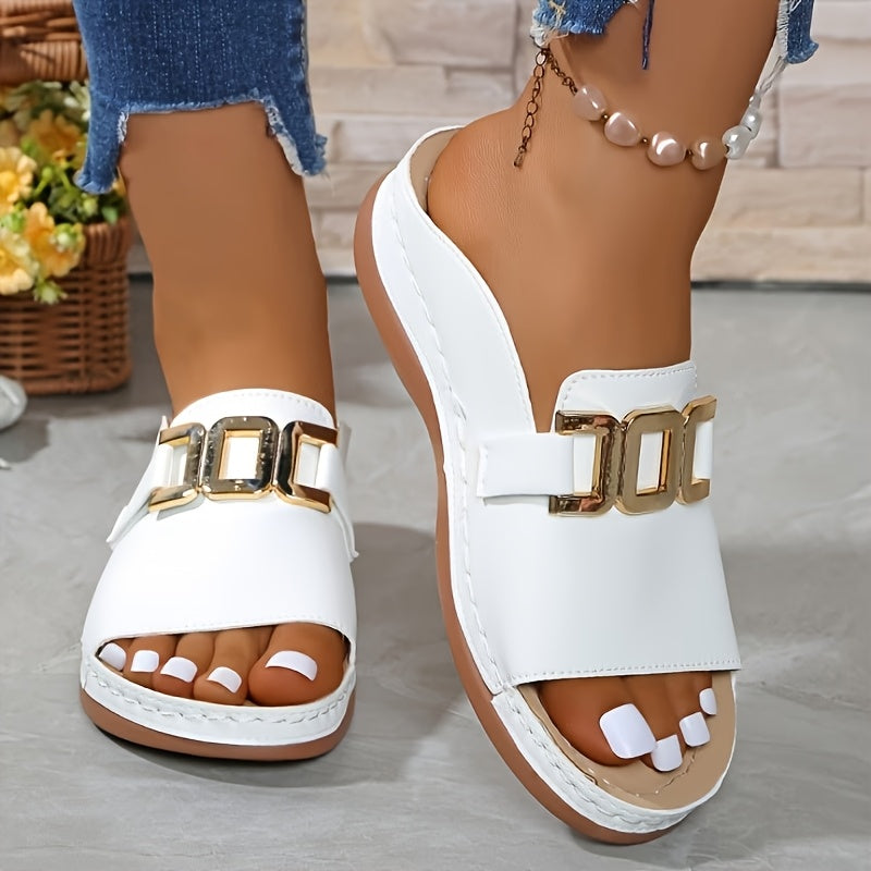 womens metal platform slides wedge sandals