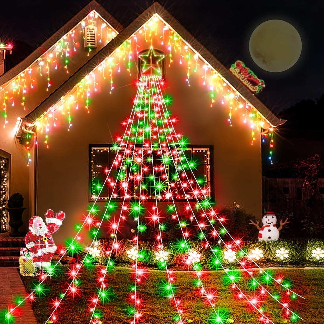 11 48 colorful christmas outdoor waterfall star shaped