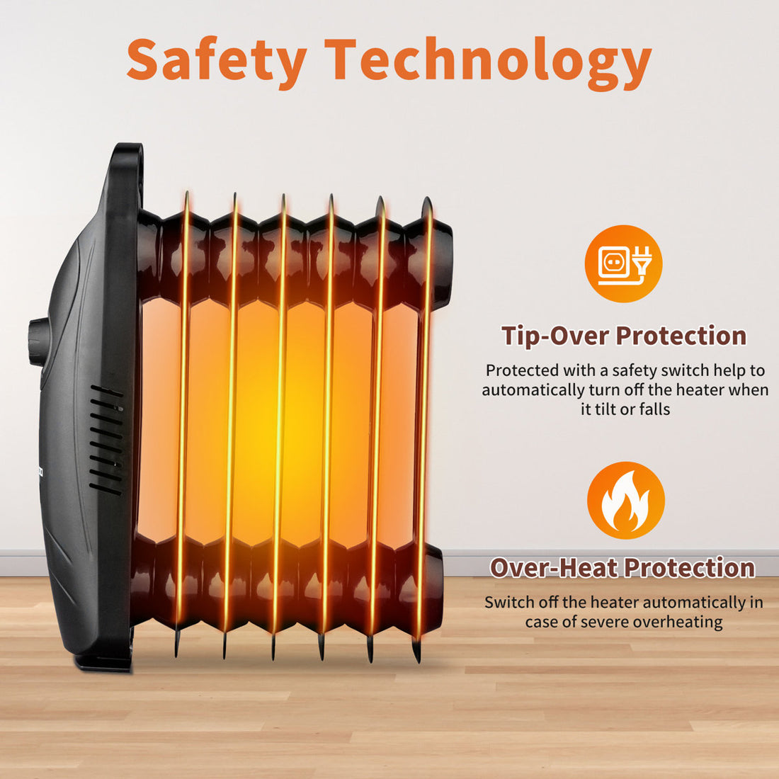 600-Watt Black Indoor Electric Oil-Filled Radiator Space Heater
