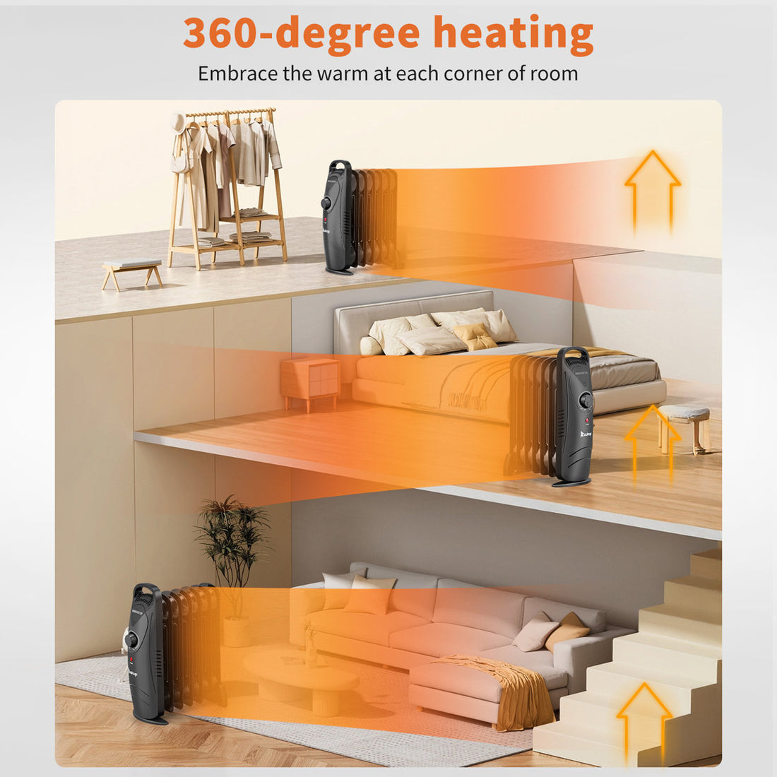 600-Watt Black Indoor Electric Oil-Filled Radiator Space Heater