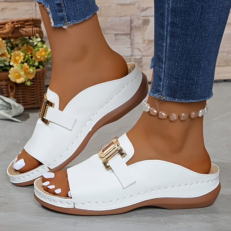 womens metal platform slides wedge sandals