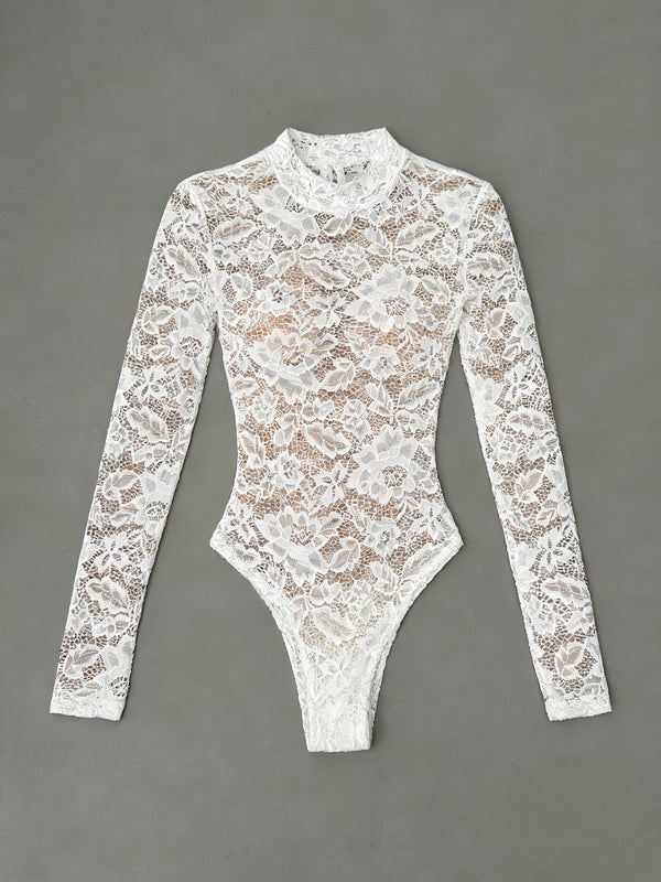 womens long sleeve lace bodysuit high neck long sleeve