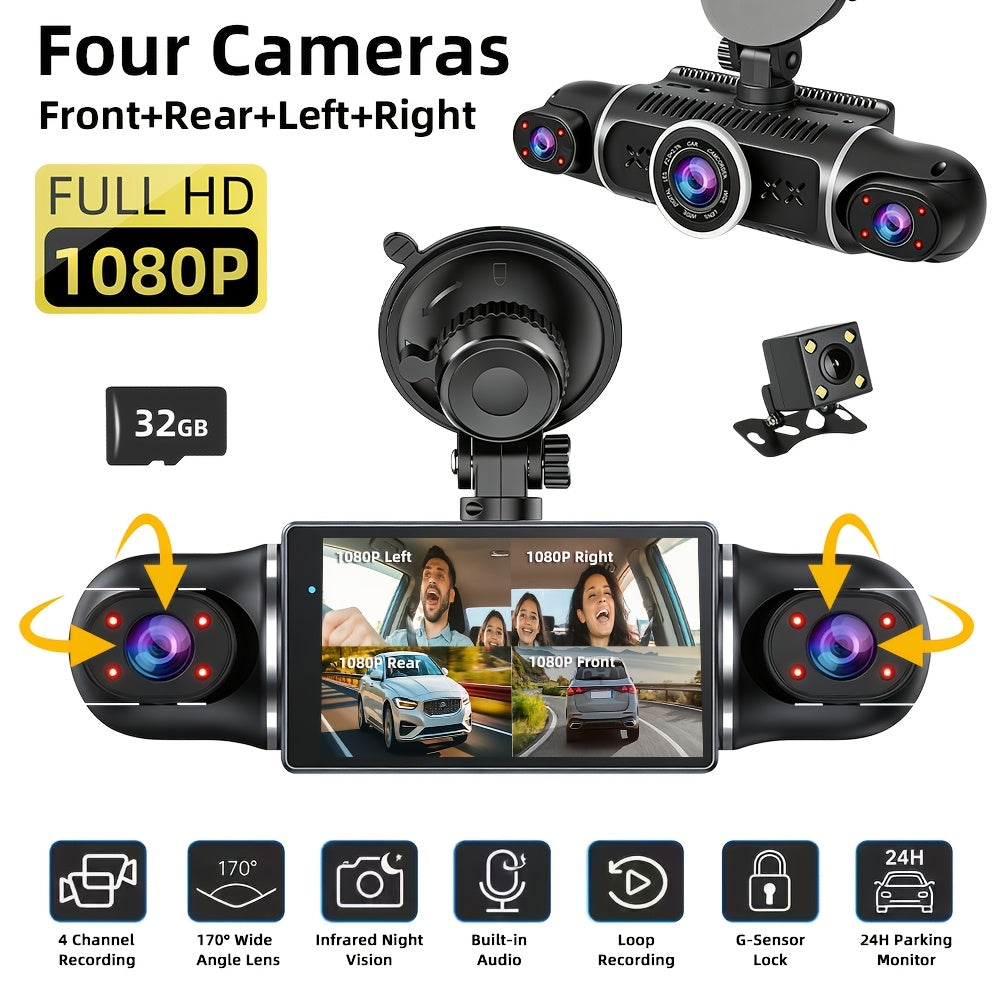 360 panoramic car dash cam fhd 1080p 4 0