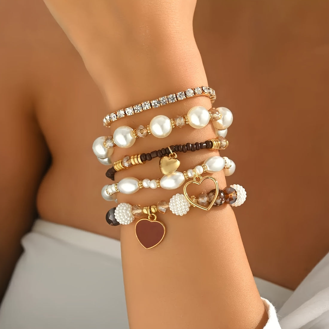 5pcs bracelet pearl handmade beading bohemian fashion
