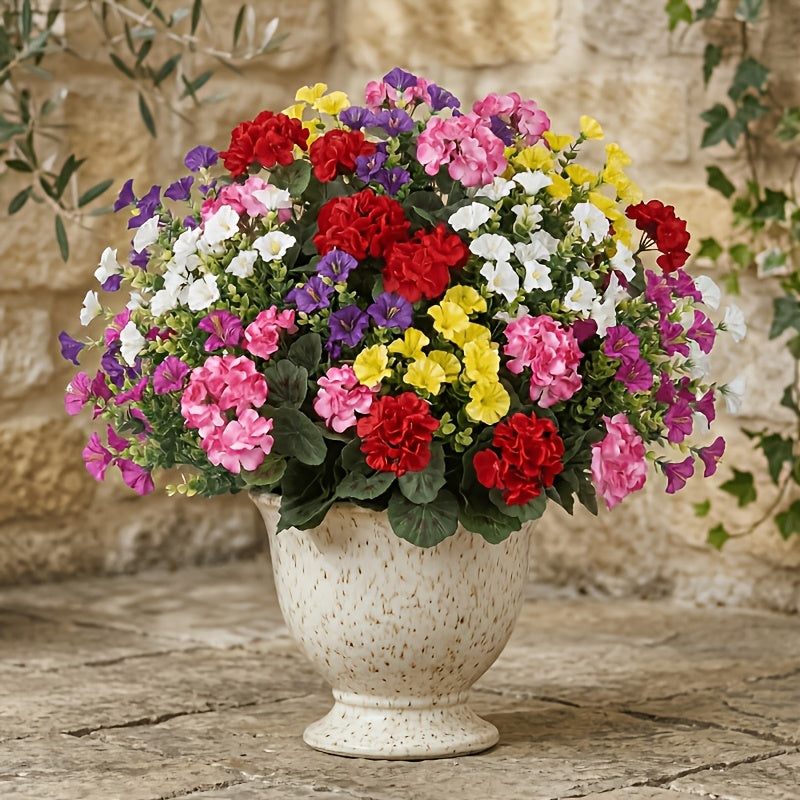 6 bunches artificial geranium mixed faux flowers uv
