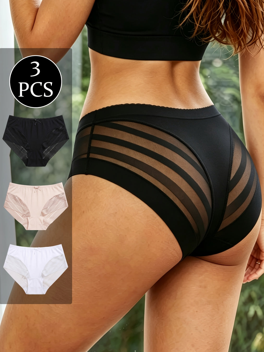 3pcs ladies breathable panties solid color contrast