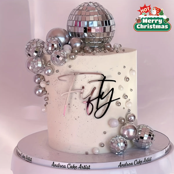14 silver disco ball cake decorations suitable 70s disco