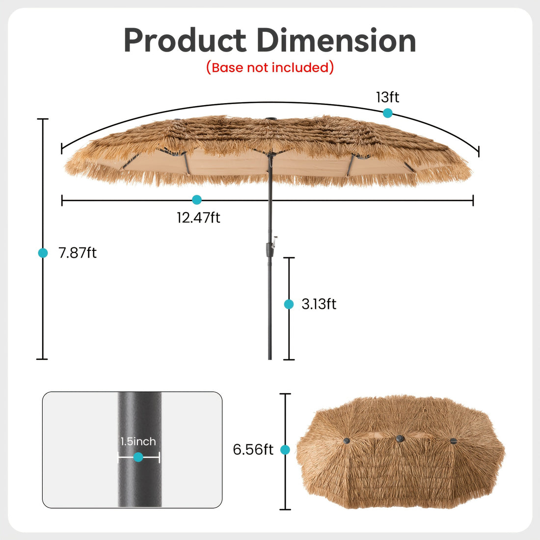 13ft triple head thatch patio umbrella