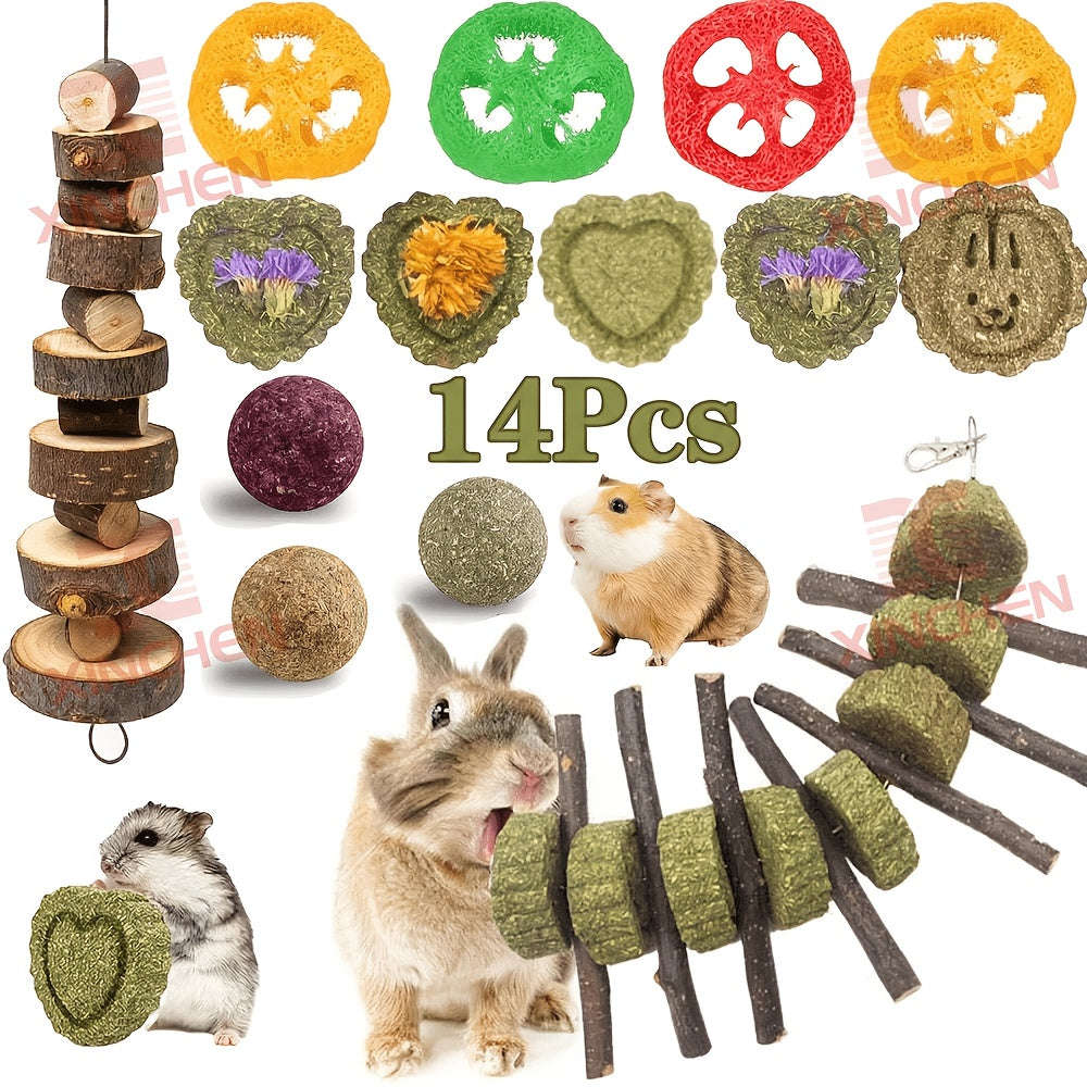 14pcs bunny chew toys hay wood