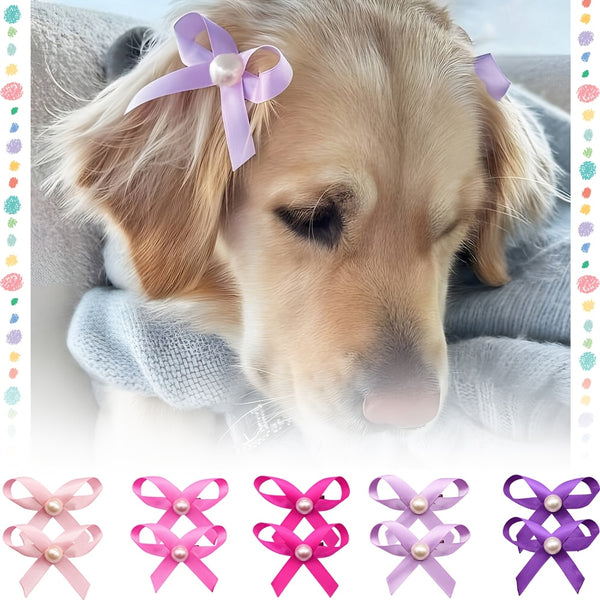 10pcs solid color dog hair clips pearls handmade dog bows