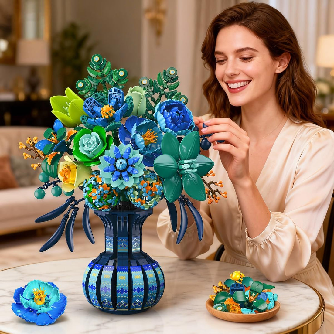 1309pcs scale artificial flower building vase peacock plant