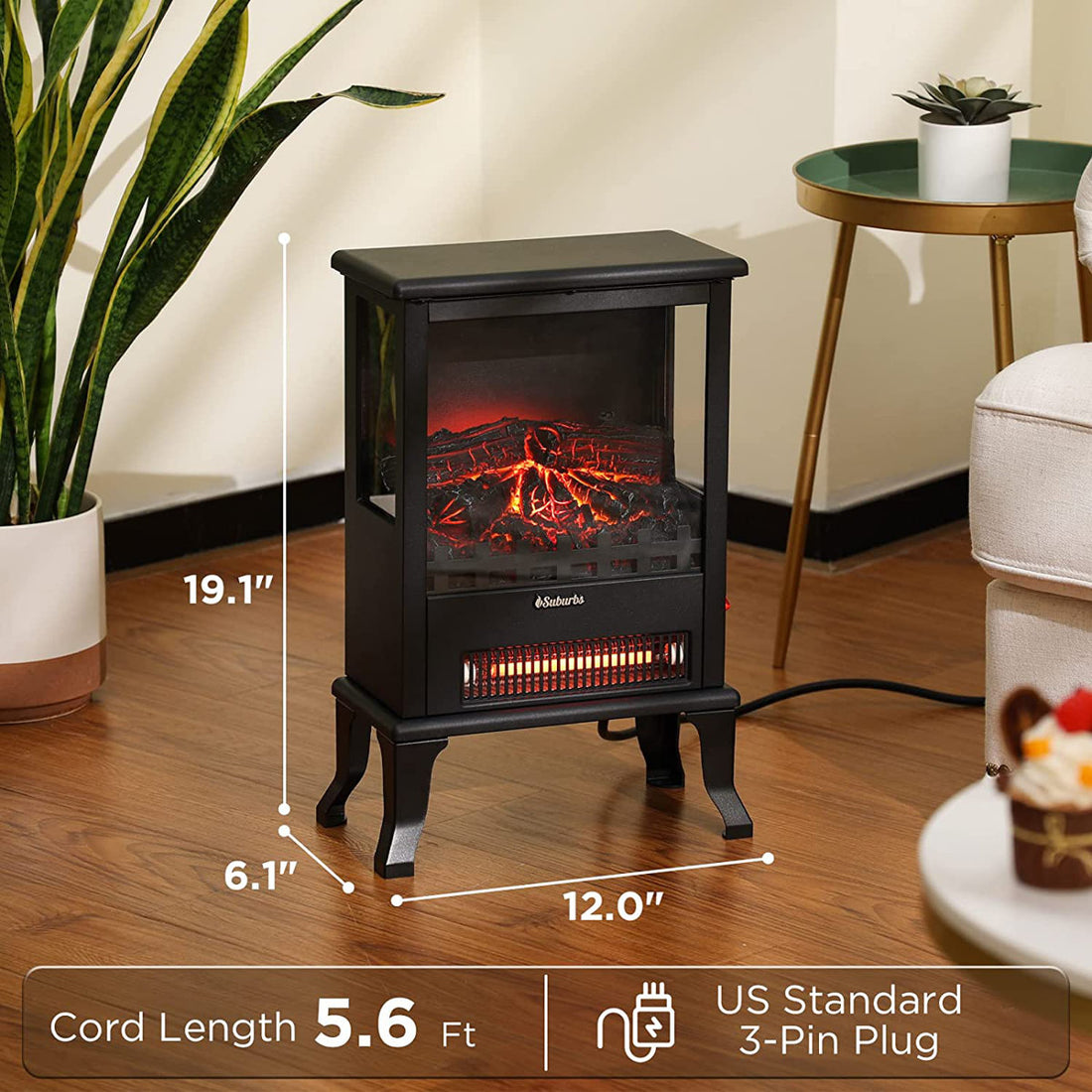Accrington TURBRO Infrared Electric Fireplace Stove, 19 Freestanding Stove Heater with 3-Sided View, Realistic Flame