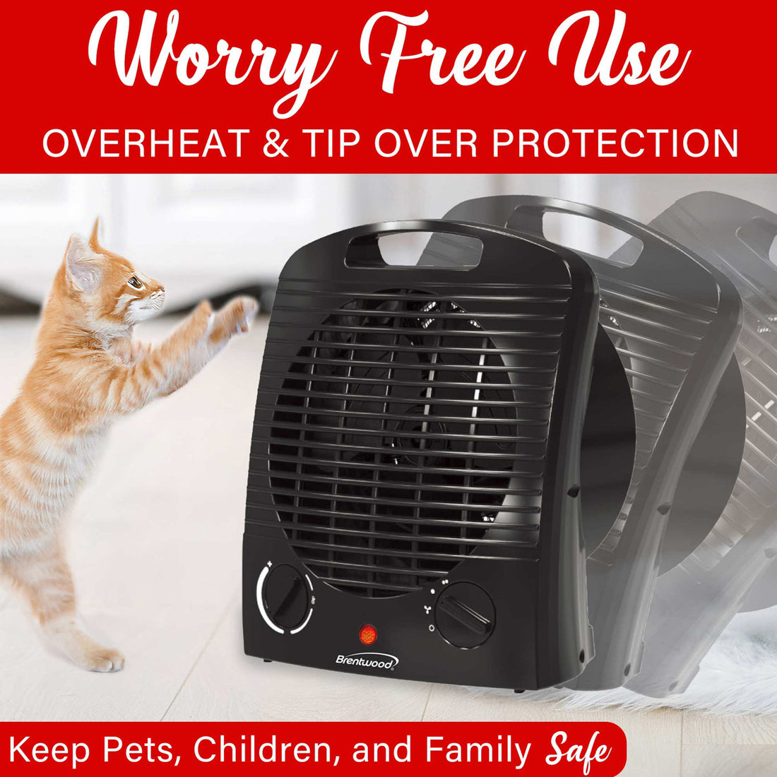 Brentwood 1500-Watt Portable Electric Space Heater and Fan in Black
