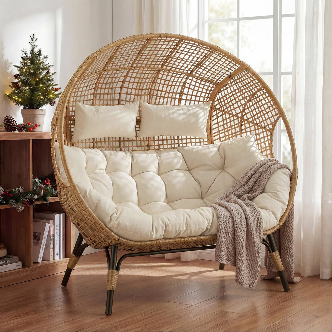 Damarie 2-Person Wicker Rattan Egg Chair